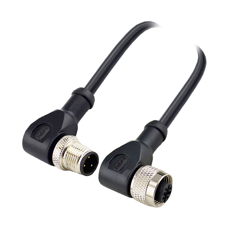 M12 3pins A code male right angle to female right angle molded cable,unshielded,PUR,-40°C~+105°C,22AWG 0.34mm²,brass with nickel plated screw